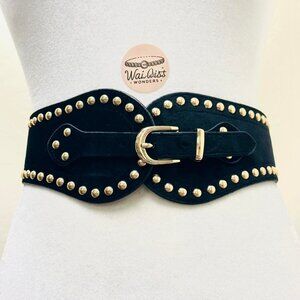 Y2K 2000s style Black leather corset belt with gold studs